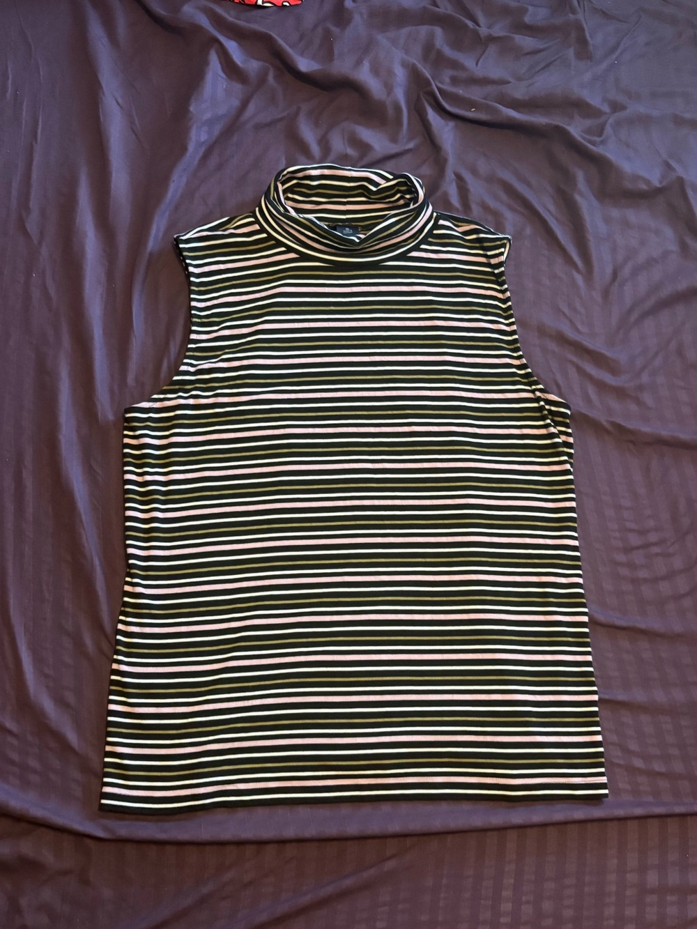Ann Taylor striped turtleneck top shirt green black white pink purple XL XLarge